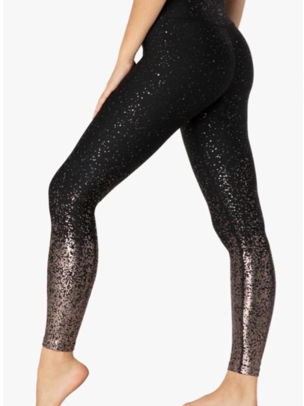 Beyond Yoga Alloy Ombre Speckled Midi Leggings Black Metallic NWT Size S